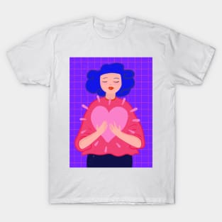 Blue hair girl with big pink heart T-Shirt